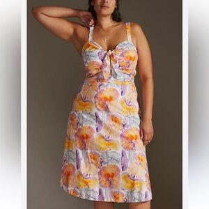 Anthropologie Cecilia Pettersson Midi Dress Sz 16P Floral Tie Front Multicolor